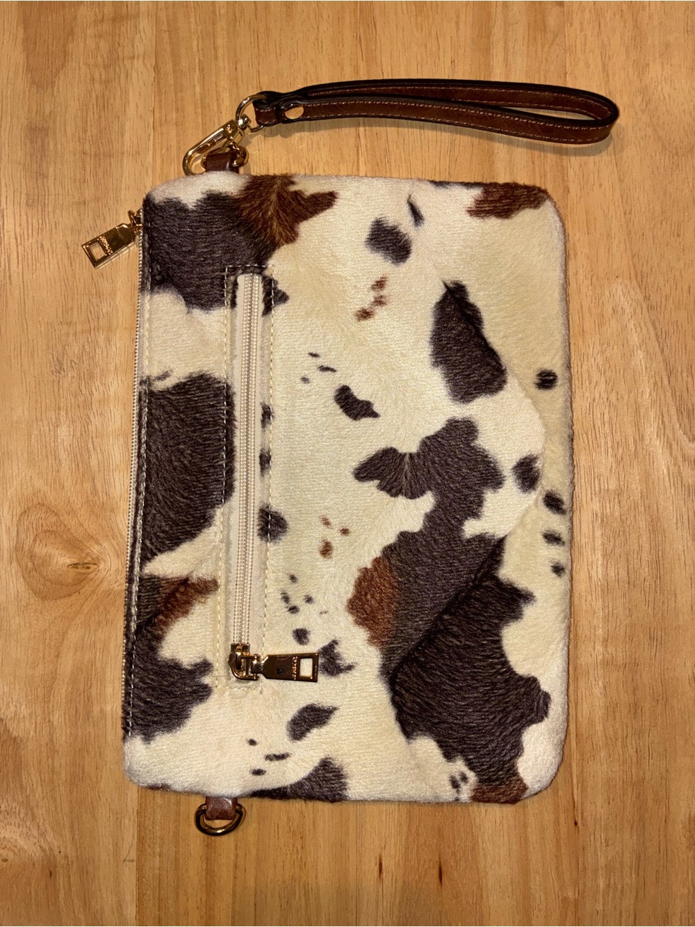 Y2K Western Cow Print Hair-On-Hide Wristlet Clutch Bag